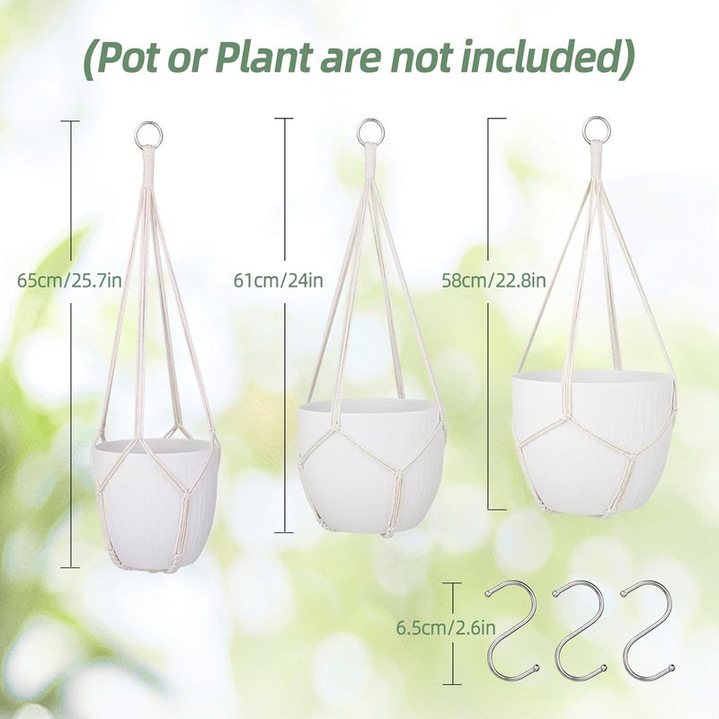garini 3 Pack Different Size Macrame Plant Hanger,Hanging Plants Holder with 3 Hooks for Boho Home Decor(POTS NOT Included) - Image 3